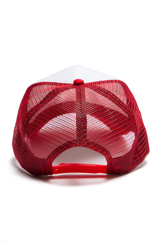"Strange World / 奇妙な世界" Skull Trucker Hat — Red/White · One Size