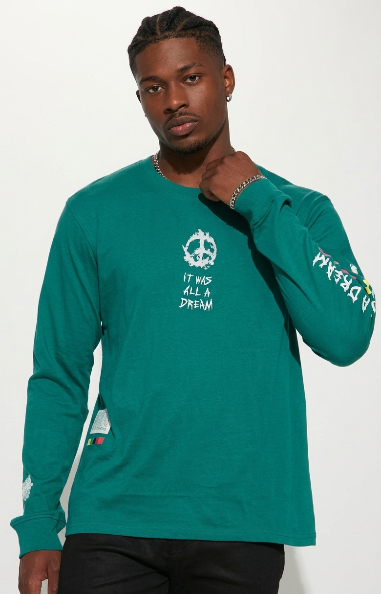 "Free Your Mind" Long Sleeve Tee — Teal/Green · S/M/L
