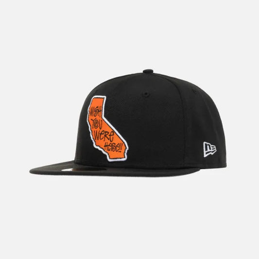 Stüssy x New Era "Wish You Were Here" 59FIFTY Fitted — Black · Size 7 1/8