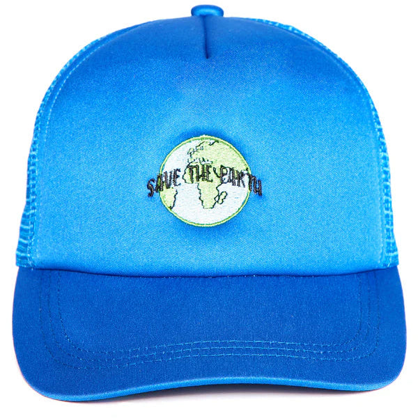 Blue cap with 'Save the Earth' logo on a white background