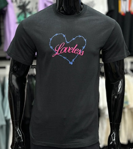 "Loveless" Barbed Wire Heart Tee — Black · S/M/L/XL