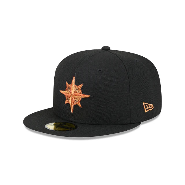 New Era x Seattle Mariners "Metallic Pop" 59FIFTY Fitted — Black/Orange · Size 7 1/4