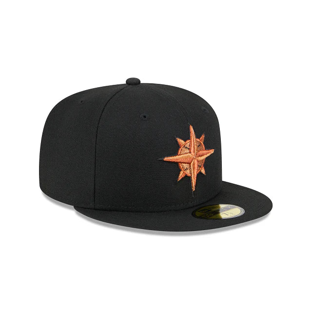 New Era x Seattle Mariners "Metallic Pop" 59FIFTY Fitted — Black/Orange · Size 7 1/4