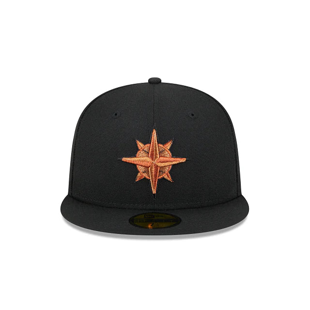 New Era x Seattle Mariners "Metallic Pop" 59FIFTY Fitted — Black/Orange · Size 7 1/4