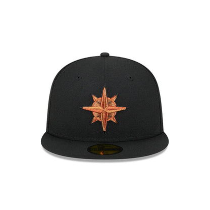New Era x Seattle Mariners "Metallic Pop" 59FIFTY Fitted — Black/Orange · Size 7 1/4