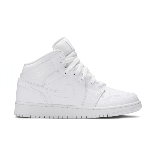Air Jordan 1 Mid GS Triple White Tumbled Leather 2020 image 0