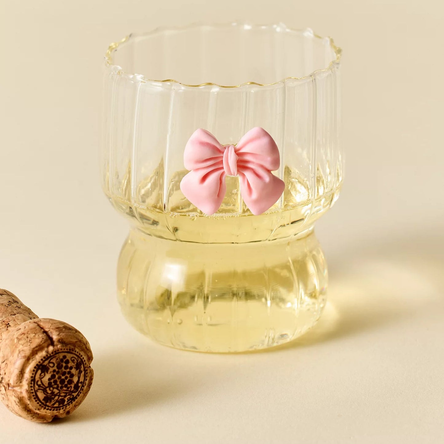 Sculpted Icon Ribbed Juice Glass (Pink Bow)