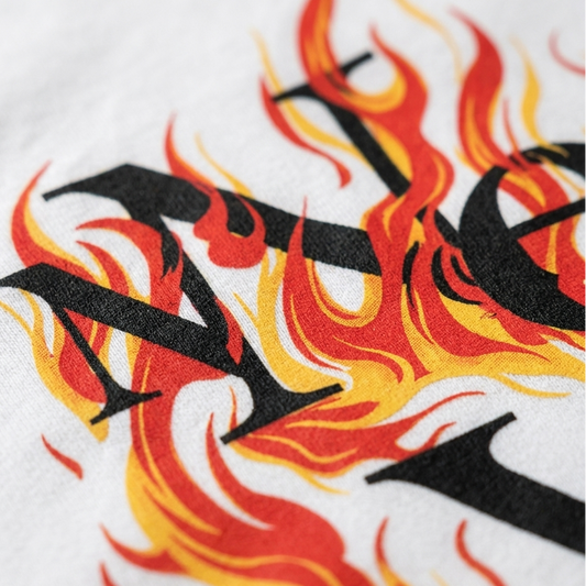 "Flaming New York" Graphic Tee — White · M/L/XL/2XL