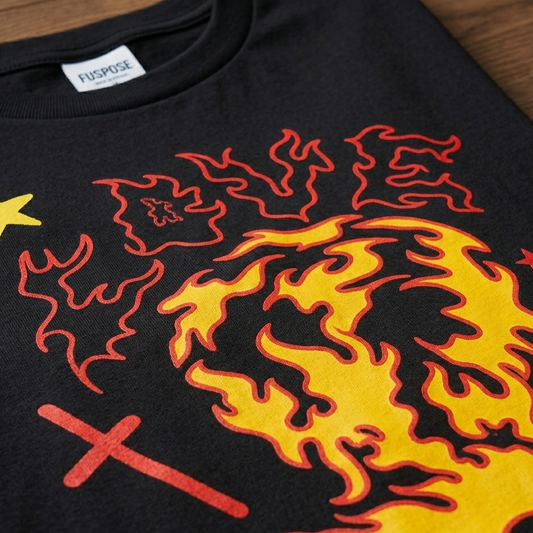 "Flamin' Love" Flaming Lion Graphic Tee — Black · M/L
