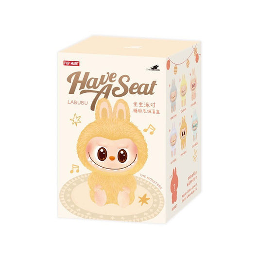 Product packaging with a cute character and 'Have A Seat' text on a white background