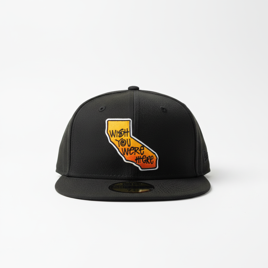 Stüssy x New Era "Wish You Were Here" 59FIFTY Fitted — Black · Size 7 1/8