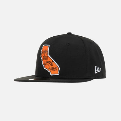 Stüssy x New Era "Wish You Were Here" 59FIFTY Fitted — Black · Size 7 1/8