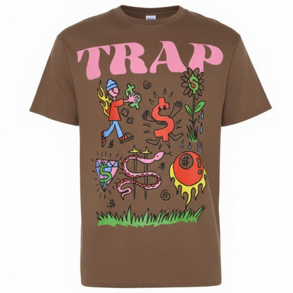 "Trap Squad" Graphic Tee — Brown · Size M